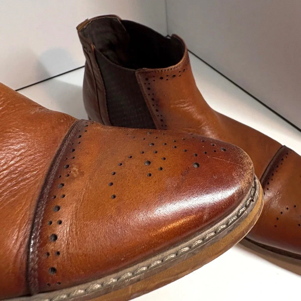 Stacy Adams Men's Cognac Alomar Cap Toe Leather Chelsea Boots in Size 10.5